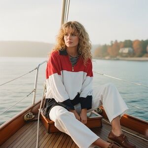 Vintage Liz & Co. Coastal Chic Oversized Sailing Top
